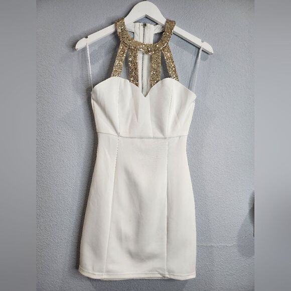Tobi white and gold sparkly min bodycon dress - Picture 2 of 6